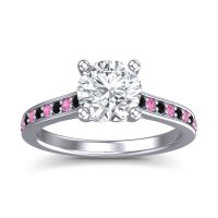 Lab Diamond Ring In Palladium With Black Onyx And Pink Tourmaline Vakra Round Classic Ring