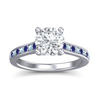 Lab Diamond Ring In Palladium With Blue Sapphire And Aquamarine Vakra Round Classic Ring