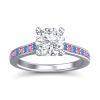 Lab Diamond Ring In Platinum With Swiss Blue Topaz And Pink Tourmaline Vakra Round Classic Ring
