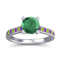 Emerald Ring In Palladium With Amethyst And Peridot Vakra Round Classic Ring