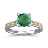 Lab Emerald Ring In Platinum With Aquamarine And Citrine Vakra Round Classic Ring
