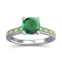 Emerald Ring In Palladium With Aquamarine And Peridot Vakra Round Classic Ring