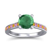 Emerald Ring In Platinum With Citrine And Pink Tourmaline Vakra Round Classic Ring
