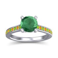 Emerald Ring In Palladium With Peridot And Citrine Vakra Round Classic Ring