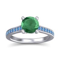 Emerald Ring In 14k White Gold With Swiss Blue Topaz Vakra Round Classic Ring