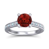 Garnet Engagement Ring In 18k White Gold With Aquamarine And Diamond - Vakra Round Classic Ring