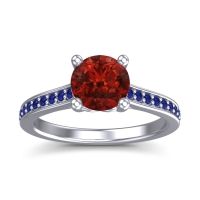 Garnet Ring In Platinum With Blue Sapphire Vakra Round Classic Ring