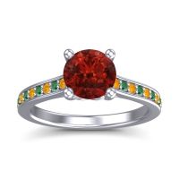 Garnet Ring In 18k White Gold With Citrine And Emerald Vakra Round Classic Ring