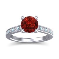 Garnet Ring In 18k White Gold With Diamond And Aquamarine Vakra Round Classic Ring