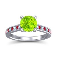 Peridot Ring In 18k White Gold With Aquamarine And Ruby Vakra Round Classic Ring