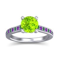 Peridot Ring In Palladium With Emerald And Amethyst Vakra Round Classic Ring