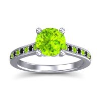 Peridot Ring In 18k White Gold With Black Onyx Vakra Round Classic Ring