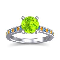 Peridot Ring In Platinum With Swiss Blue Topaz And Citrine Vakra Round Classic Ring