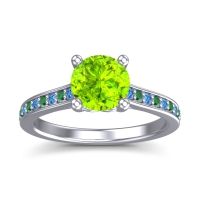 Peridot Ring In Platinum With Swiss Blue Topaz And Emerald Vakra Round Classic Ring