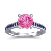 Pink Tourmaline Ring In Palladium With Blue Sapphire Vakra Round Classic Ring