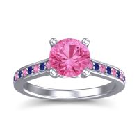 Pink Tourmaline Ring In Palladium With Blue Sapphire Vakra Round Classic Ring