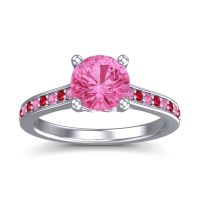 Pink Tourmaline Ring In Platinum With Ruby Vakra Round Classic Ring
