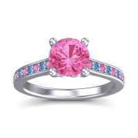 Pink Tourmaline Ring In 14k White Gold With Swiss Blue Topaz Vakra Round Classic Ring