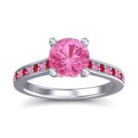 Pink Tourmaline Ring In Platinum With Ruby Vakra Round Classic Ring