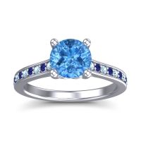 Swiss Blue Topaz Ring In 18k White Gold With Aquamarine And Blue Sapphire Vakra Round Classic Ring