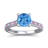 Swiss Blue Topaz Ring In 18k White Gold With Aquamarine And Pink Tourmaline Vakra Round Classic Ring