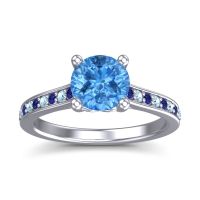 Swiss Blue Topaz Ring In 18k White Gold With Blue Sapphire And Aquamarine Vakra Round Classic Ring