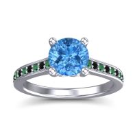 Swiss Blue Topaz Ring In 18k White Gold With Emerald And Black Onyx Vakra Round Classic Ring