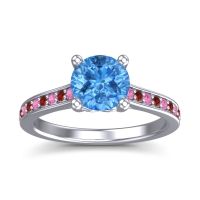 Swiss Blue Topaz Ring In 18k White Gold With Pink Tourmaline And Garnet Vakra Round Classic Ring