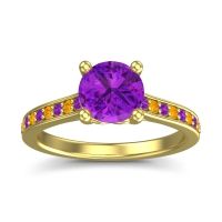 Amethyst Ring In 18k Yellow Gold With Citrine Vakra Round Classic Ring