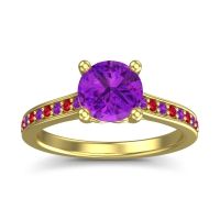 Amethyst Ring In 18k Yellow Gold With Ruby Vakra Round Classic Ring