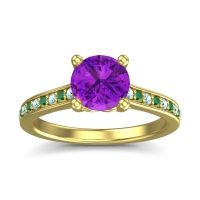 Amethyst Ring In 18k Yellow Gold With Aquamarine And Emerald Vakra Round Classic Ring
