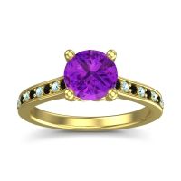 Amethyst Ring In 18k Yellow Gold With Black Onyx And Aquamarine Vakra Round Classic Ring