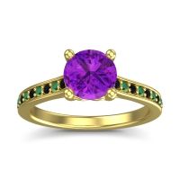 Amethyst Ring In 18k Yellow Gold With Black Onyx And Emerald Vakra Round Classic Ring