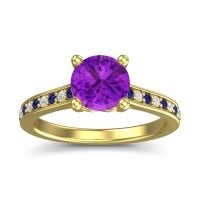 Amethyst Ring In 18k Yellow Gold With Blue Sapphire And Lab Diamond Vakra Round Classic Ring