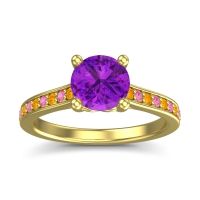 Amethyst Ring In 18k Yellow Gold With Citrine And Pink Tourmaline Vakra Round Classic Ring