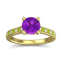 Amethyst Ring In 14k Yellow Gold With Lab Diamond And Peridot Vakra Round Classic Ring
