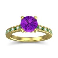 Amethyst Ring In 18k Yellow Gold With Emerald And Aquamarine Vakra Round Classic Ring