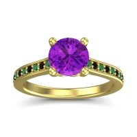 Amethyst Ring In 18k Yellow Gold With Emerald And Black Onyx Vakra Round Classic Ring
