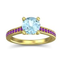 Aquamarine Ring In 18k Yellow Gold With Amethyst Vakra Round Classic Ring