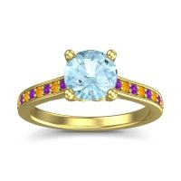 Aquamarine Ring In 18k Yellow Gold With Amethyst And Citrine Vakra Round Classic Ring