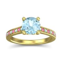 Aquamarine Ring In 14k Yellow Gold With Pink Tourmaline Vakra Round Classic Ring
