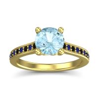 Aquamarine Ring In 14k Yellow Gold With Black Onyx And Blue Sapphire Vakra Round Classic Ring