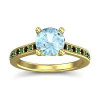 Aquamarine Ring In 18k Yellow Gold With Black Onyx And Emerald Vakra Round Classic Ring