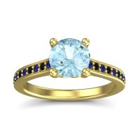Aquamarine Ring In 14k Yellow Gold With Blue Sapphire And Black Onyx Vakra Round Classic Ring