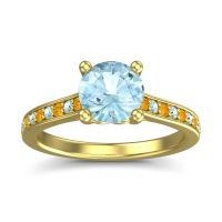 Aquamarine Ring In 14k Yellow Gold With Citrine Vakra Round Classic Ring