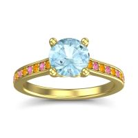 Aquamarine Ring In 18k Yellow Gold With Citrine And Pink Tourmaline Vakra Round Classic Ring