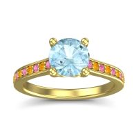 Aquamarine Ring In 14k Yellow Gold With Pink Tourmaline And Citrine Vakra Round Classic Ring