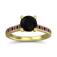 Black Onyx Ring In 18k Yellow Gold With Amethyst Vakra Round Classic Ring