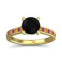 Black Onyx Ring In 18k Yellow Gold With Citrine And Amethyst Vakra Round Classic Ring