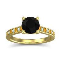 Black Onyx Ring In 18k Yellow Gold With Citrine And Aquamarine Vakra Round Classic Ring